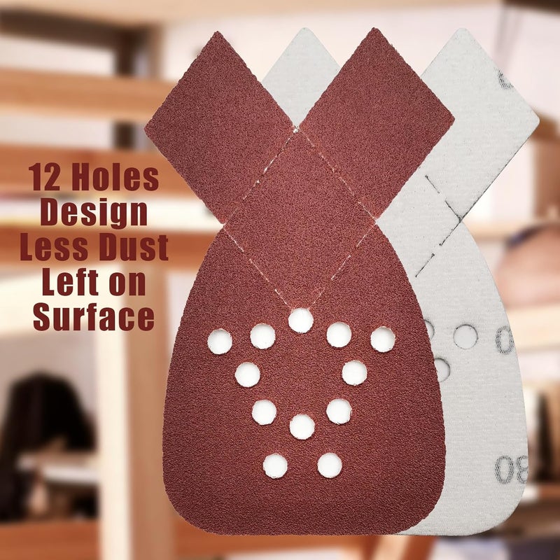 MFBJXC 50PCS Mouse Sander Sandpaper with Extra 2 Tips for Replacement Detail Sander Sanding Pads 12 Holes Hook and Loop Black and Decker Mouse Sander Pads - Image 5